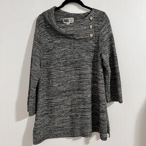 Habitat Gray Shawl Neck Knit Sweater Tunic Top Size S Cotton Heathered Slouchy